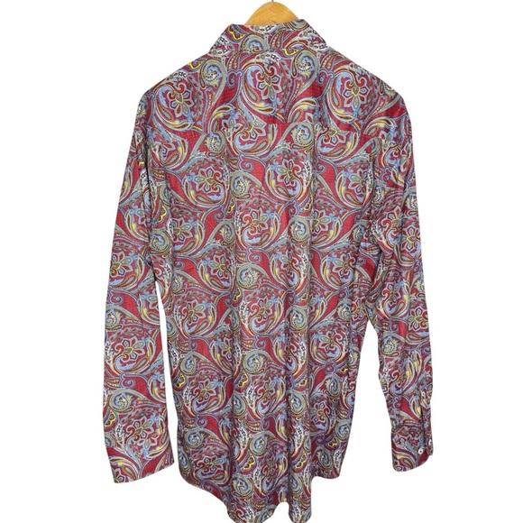 Alan Flusser Paisley Patterned Mens Button Front Cotton Shirt Multicolor Size XL - Picture 4 of 5